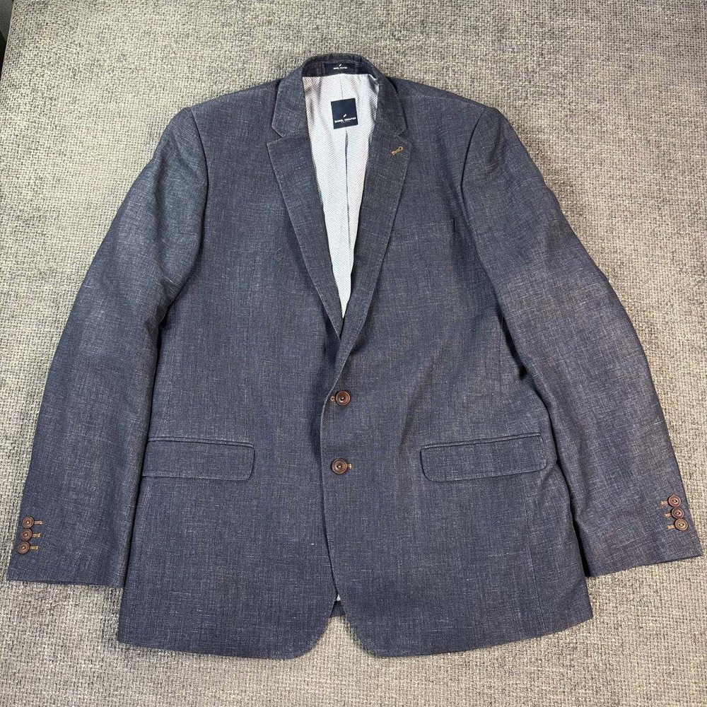Daniel Hechter Paris Blazer Mens 44R Blue Textured Linen Blend Sport Coat